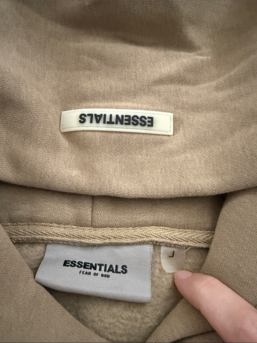 ESSENTIALS Men’s Taupe Logo Pullover Hoodie - Picture 2 of 7